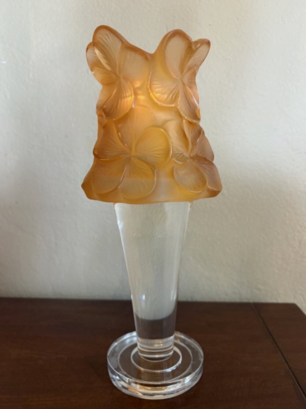 Daum France Pate De Verre Vintage Amber Rose Candle Holder and Stand